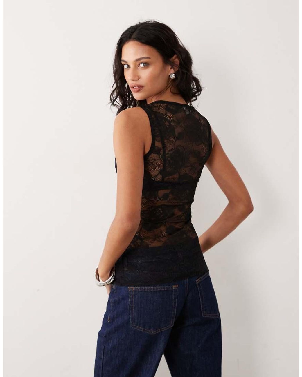 Motel Blue Yoren Scoop Neck Lace Top