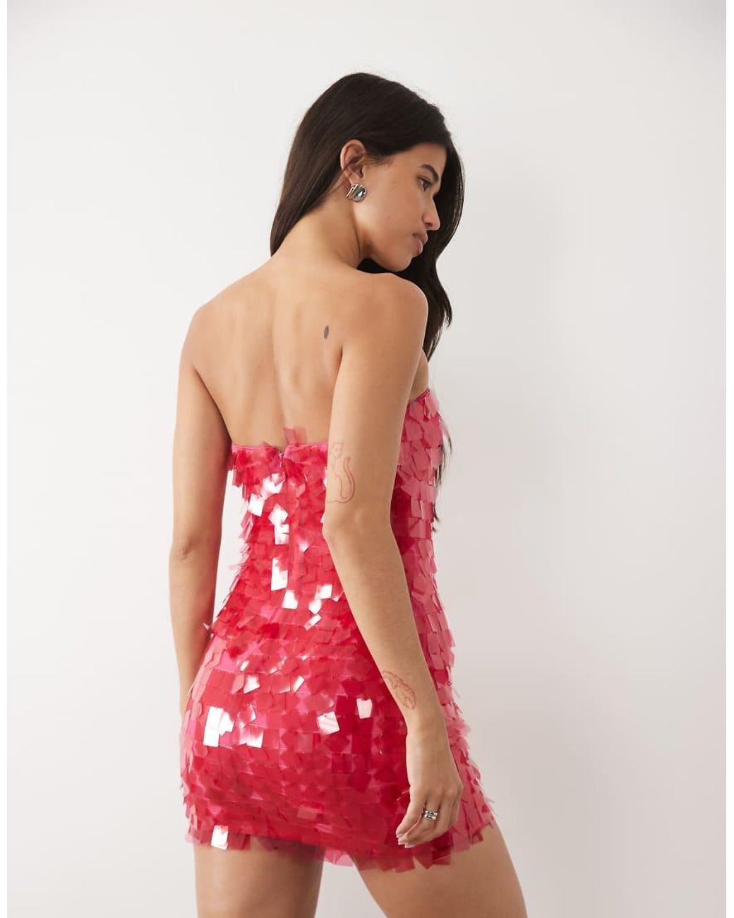 River Island Red Bandeau Sequin Mini Dress