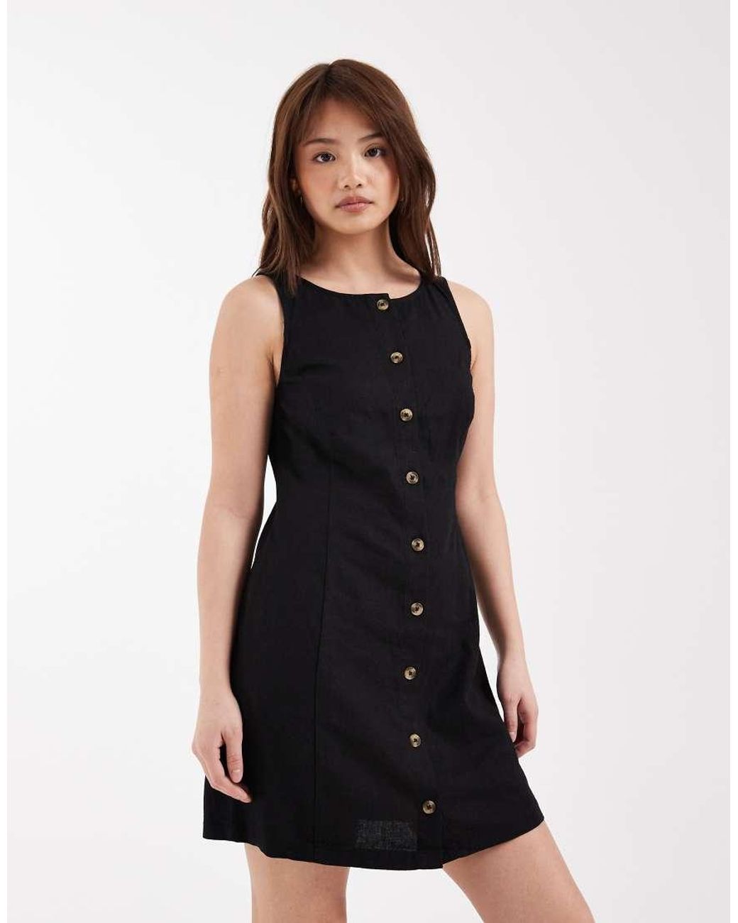 New Look Black Linen Button Through Mini Dress