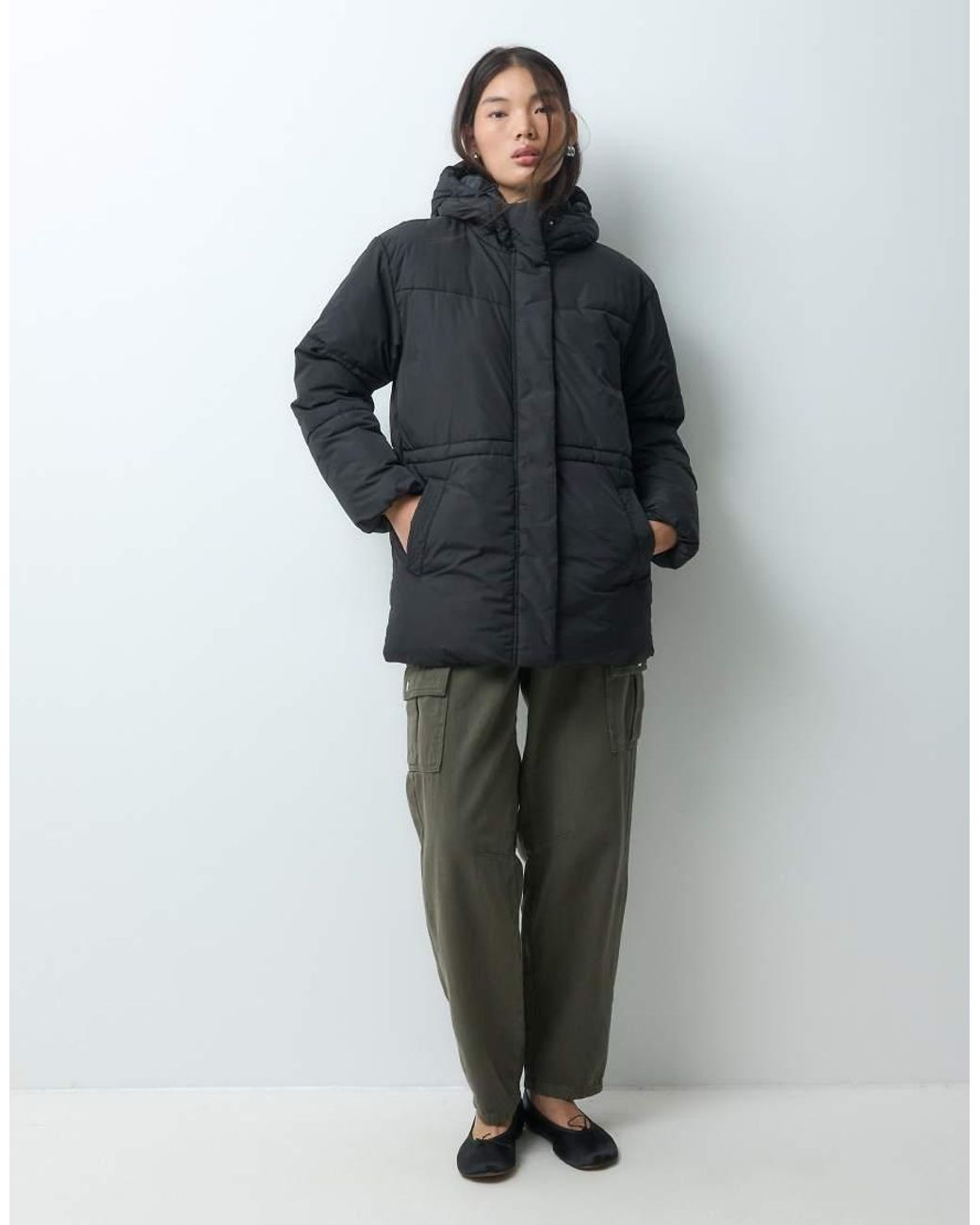 JJXX Gray Mid Length Puffer Jacket With Hood