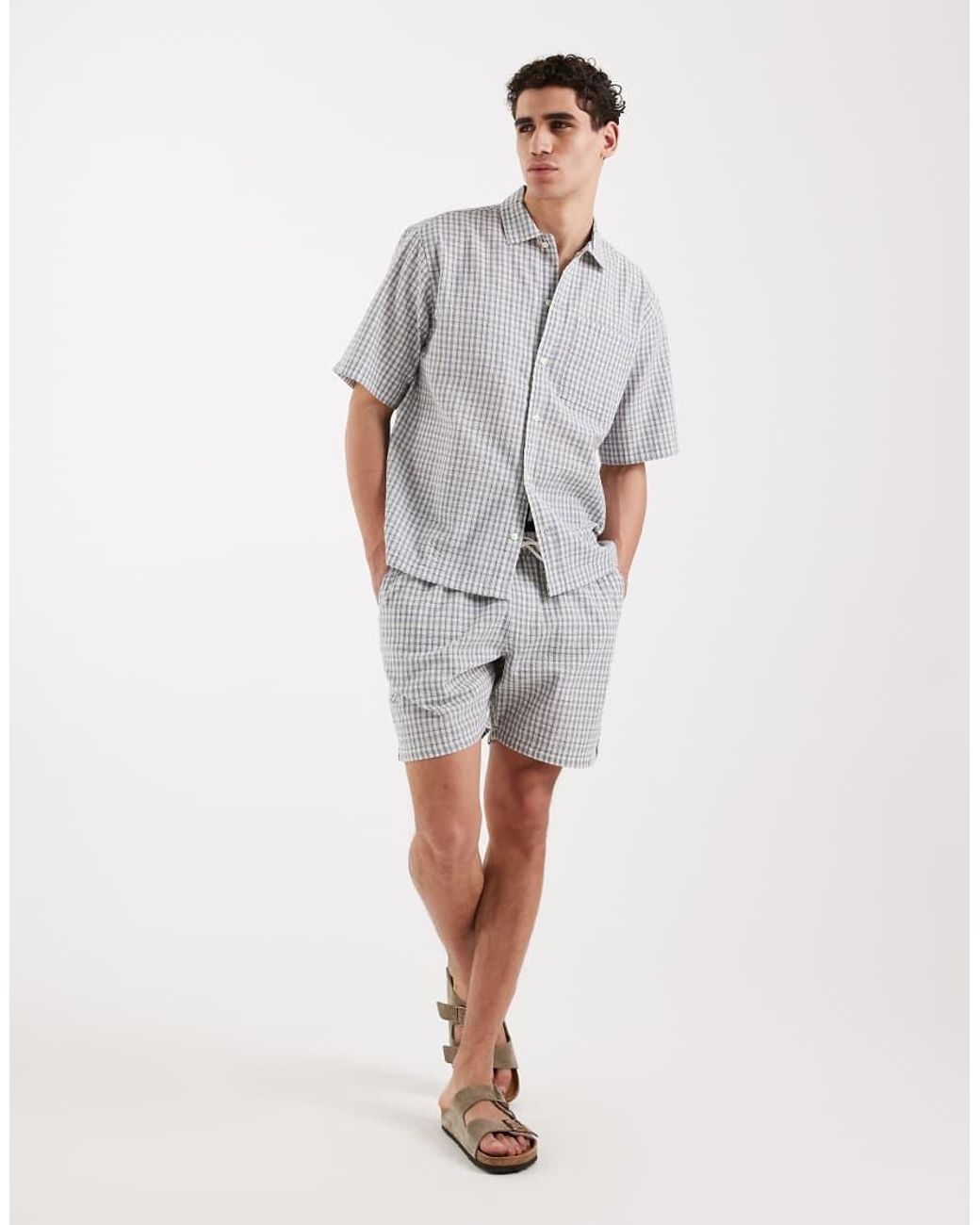 Redefined Rebel Gray Rowdy Oversized Fit Short Sleeve Checked Shirt Co-ord for men