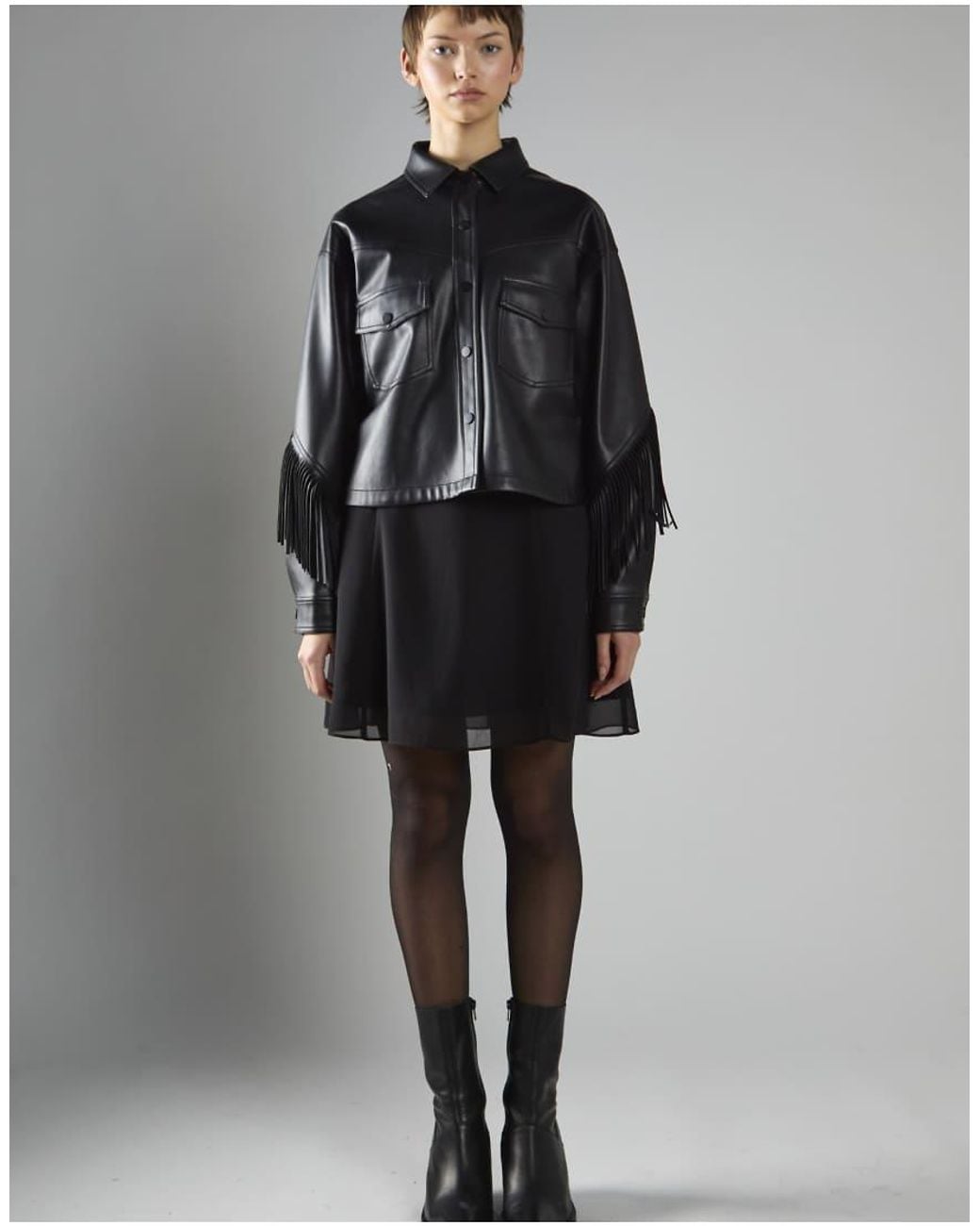 Glamorous Black Asymmetric Fringe Button-Front Jacket