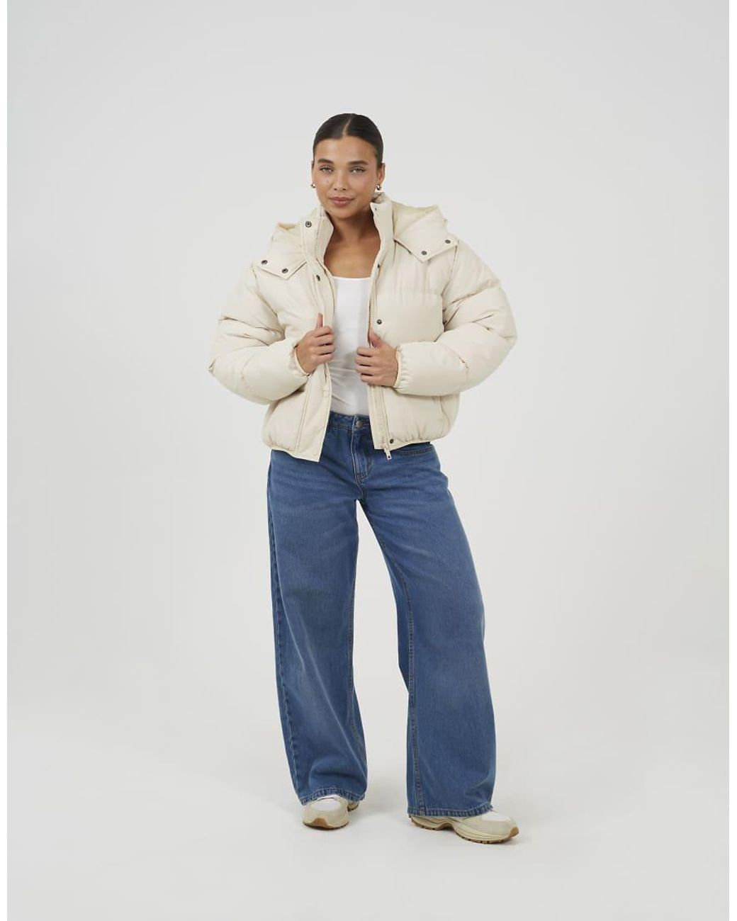 Brave Soul Natural Oversized Hooded Short Puffer Jacket