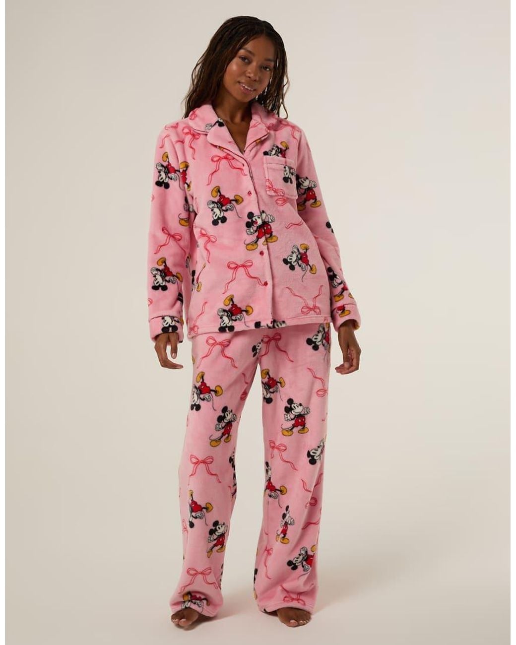 Skinnydip London Pink Disney Mickey Mouse Bow Fleece Pyjama Set