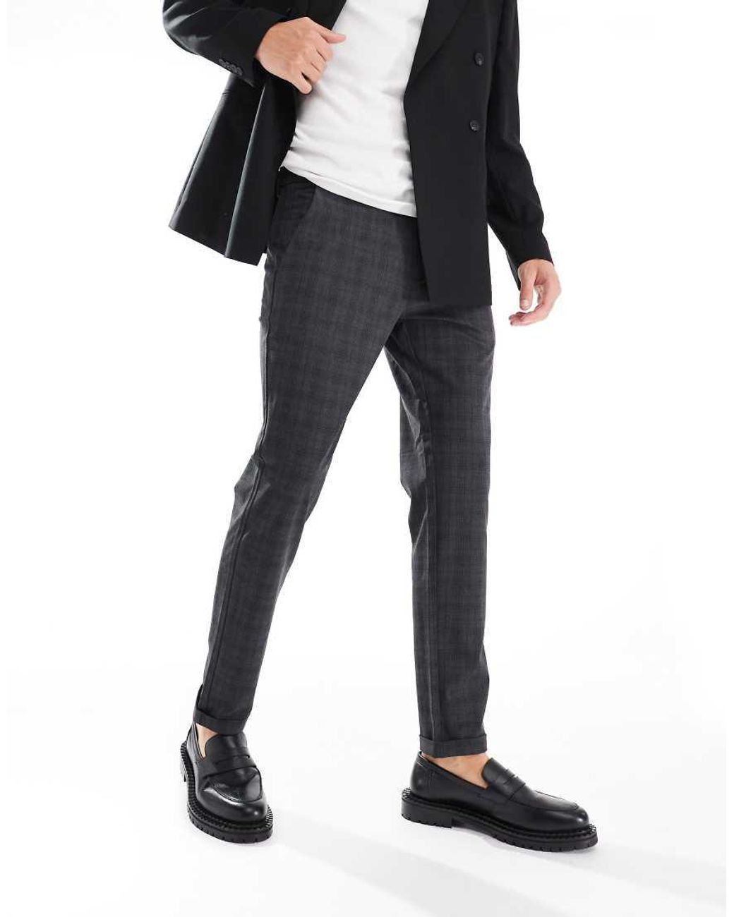 Jack & Jones Black Checkered Belted Tailored Trousers for men