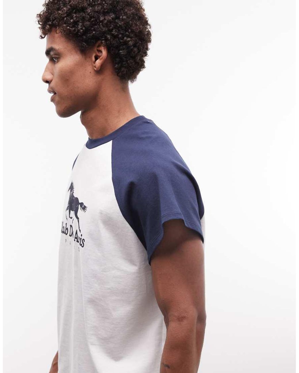 ASOS Blue Boxy Oversized T-Shirt With Horse Graphic for men