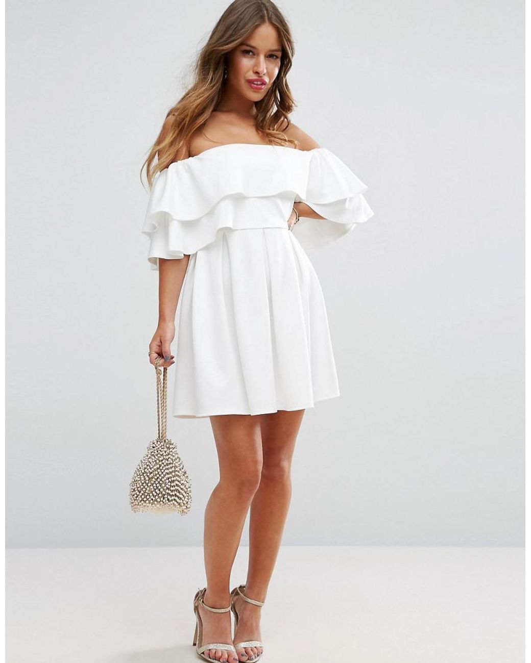 Fristelse debitor rotation ASOS Ruffle Off Shoulder Mini Dress in White | Lyst