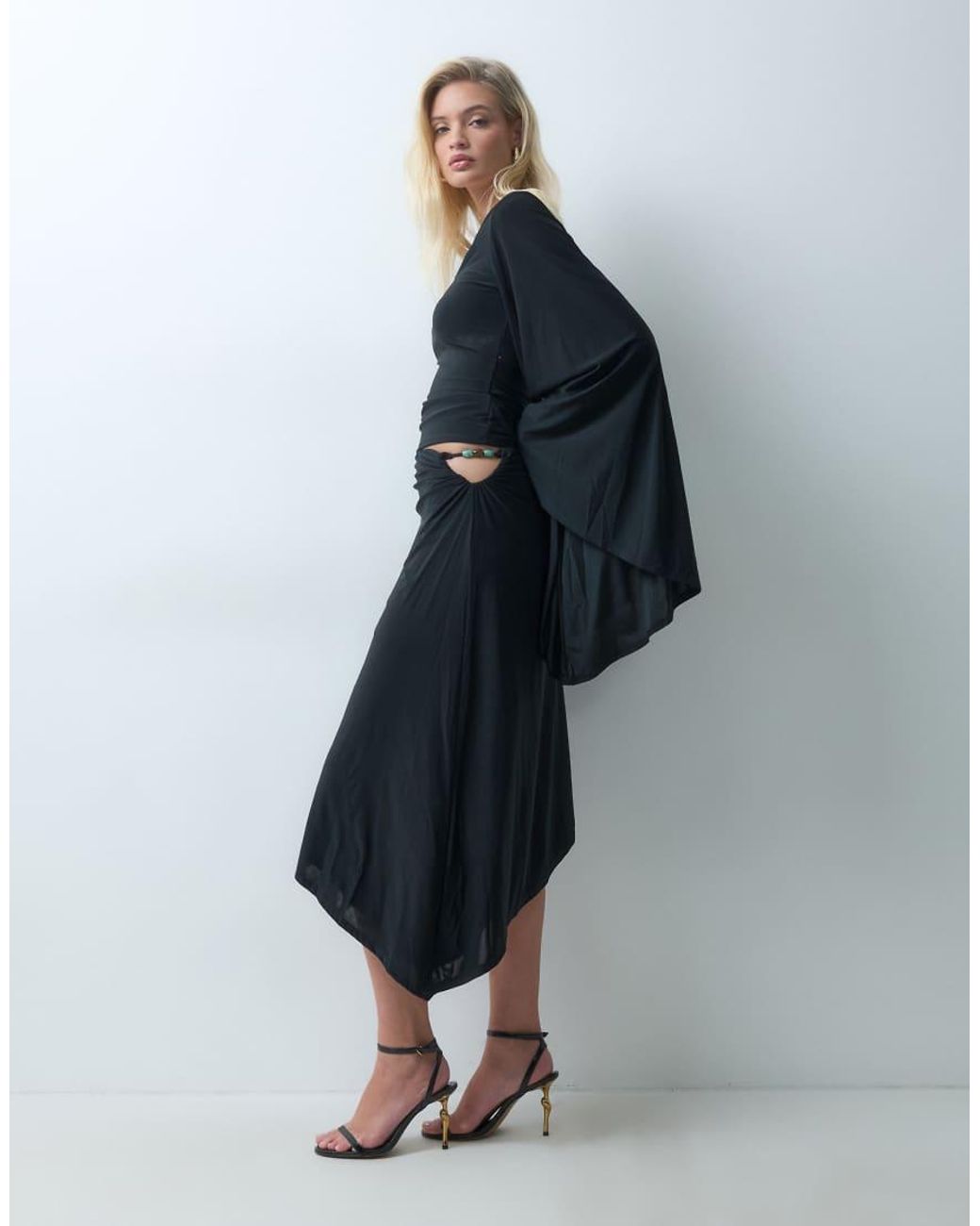 ASOS Black Set Awkward Crop Asym Skirt With Beads