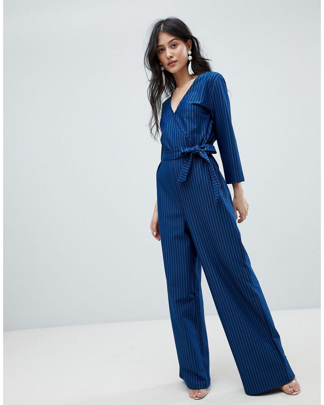 navy blue pinstripe jumpsuit