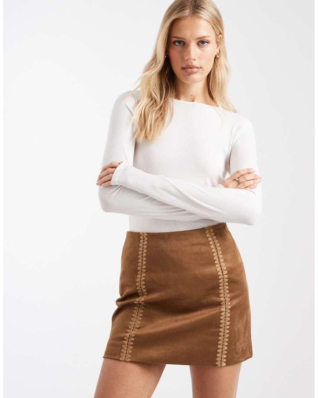 ONLY White Faux Suede Mini Skirt