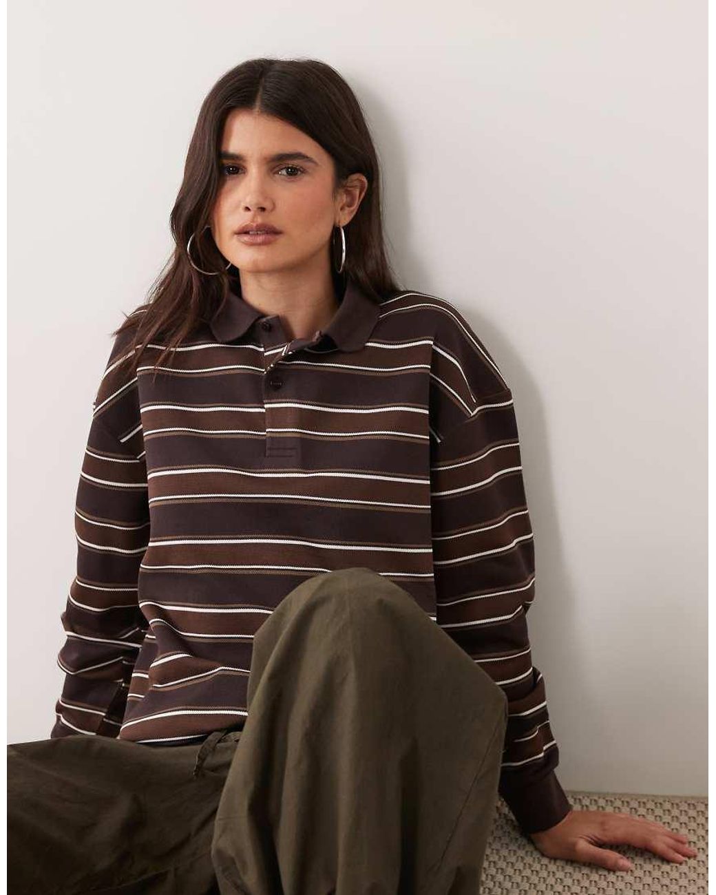 Brave Soul Brown Long Sleeve Stripe Rugby Top