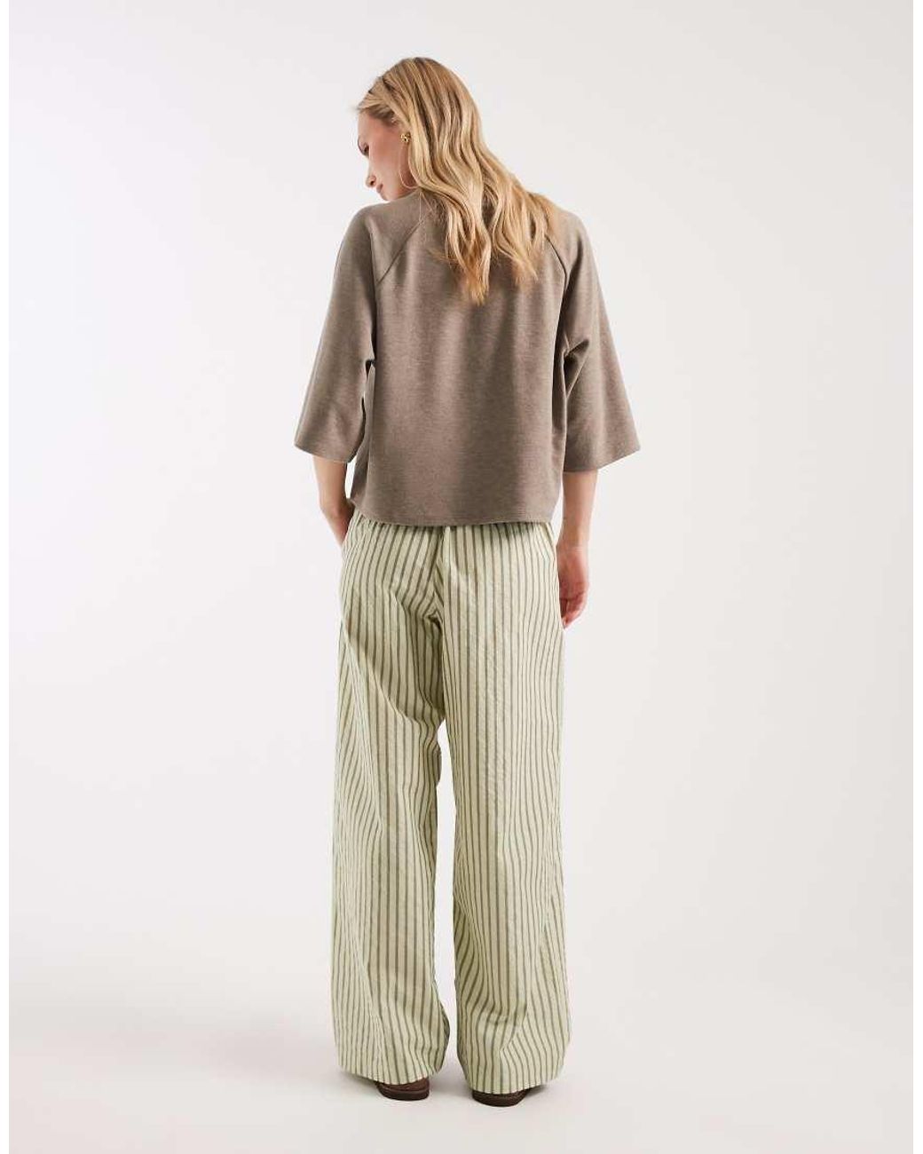 ASOS Natural Asos Design Petite Textured Pull On Straight Leg Pants