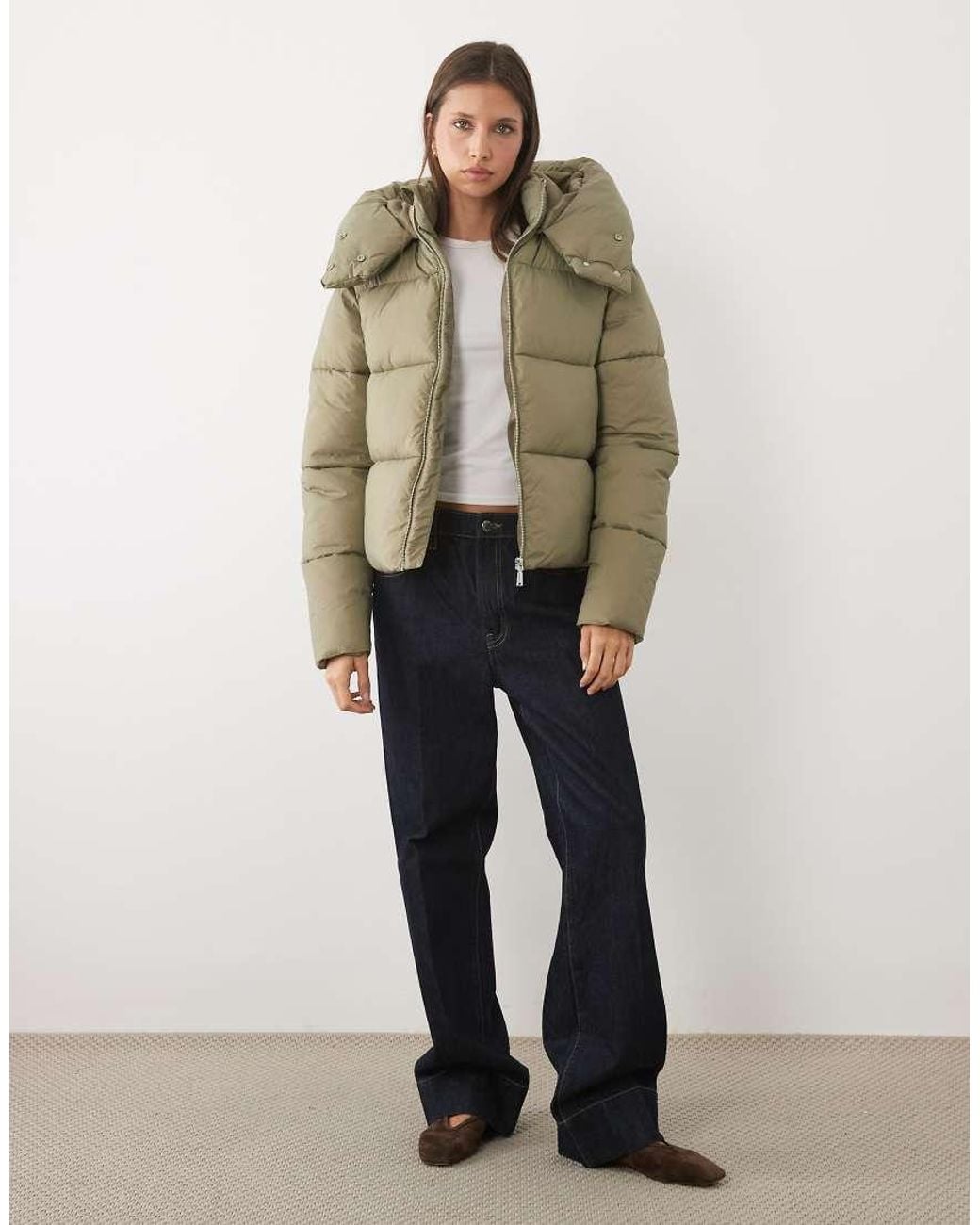 Threadbare Natural Short Puffer Jacket With Oversized Hood