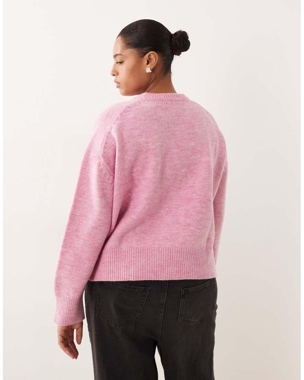 ASOS Pink Asos Design Curve Boxy Crew Neck Jumper With Side Split Detail