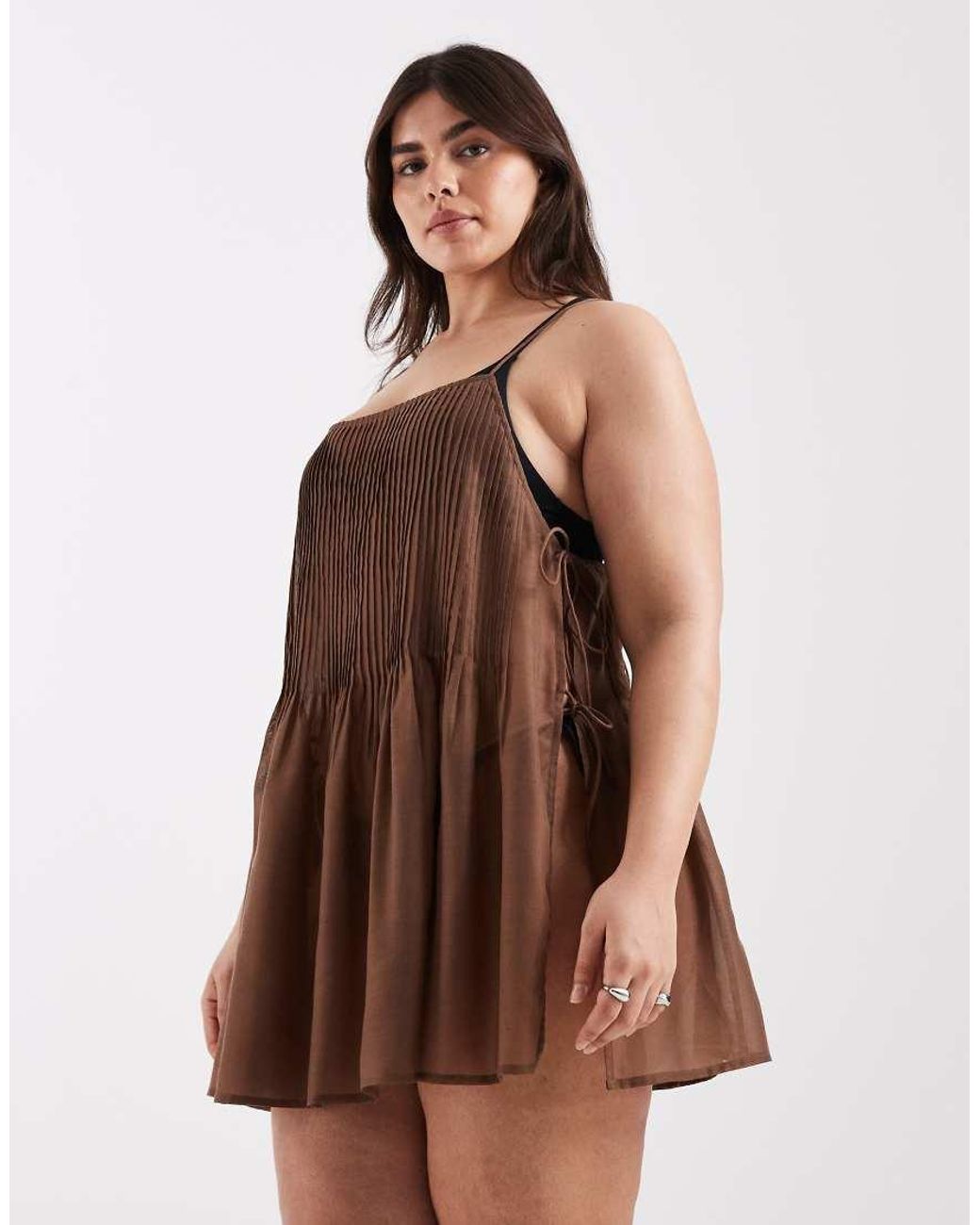 ASOS Brown Asos Design Curve Rita Pleated Beach Cover Up