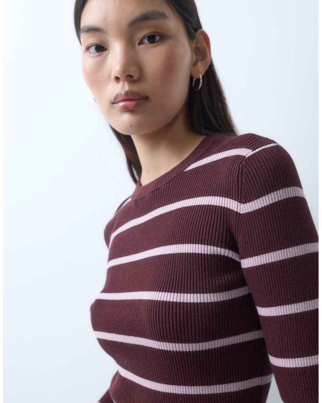 Monki Blue Long Sleeve Rib Knit Top