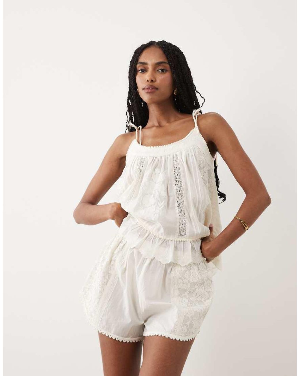 Miss Selfridge Natural Embroidered Shorts Co-ord