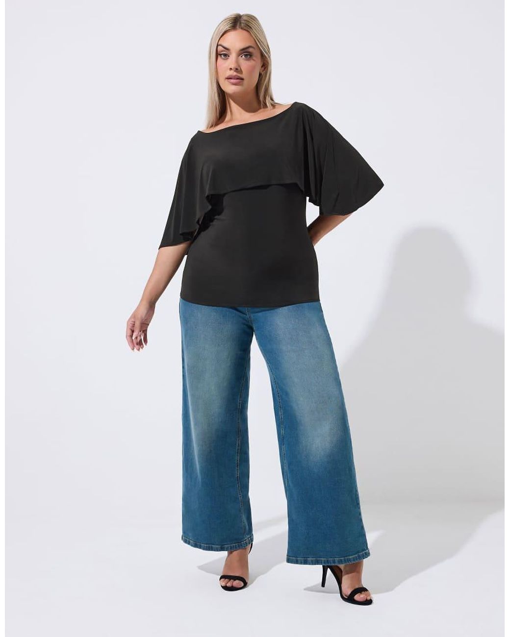 Yours Clothing Black Short Sleeve Cape Top