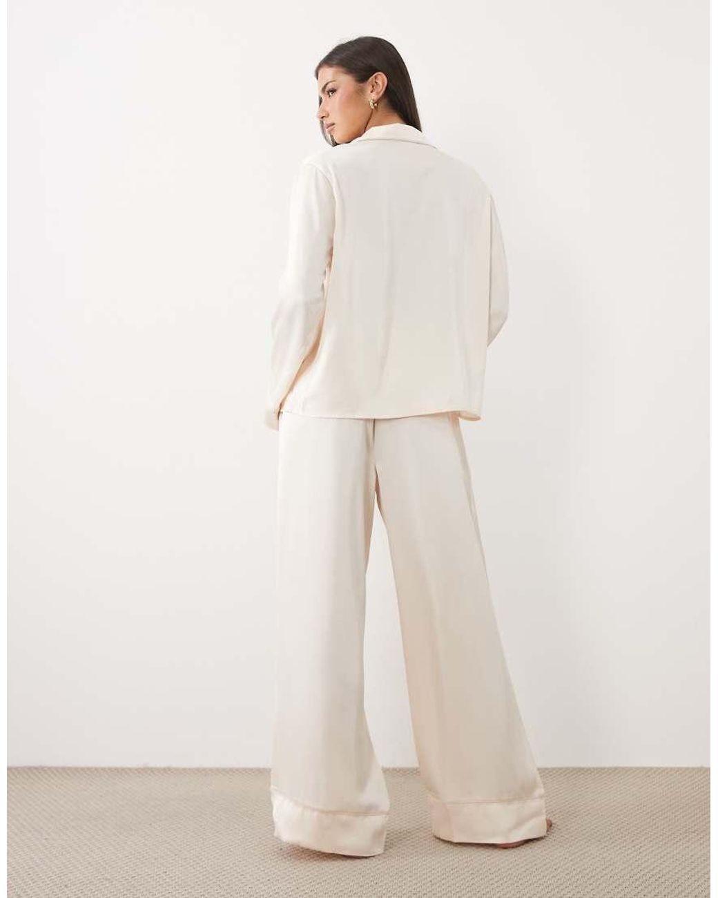 ASOS Natural Satin Pyjama Shirt And Trouser Set