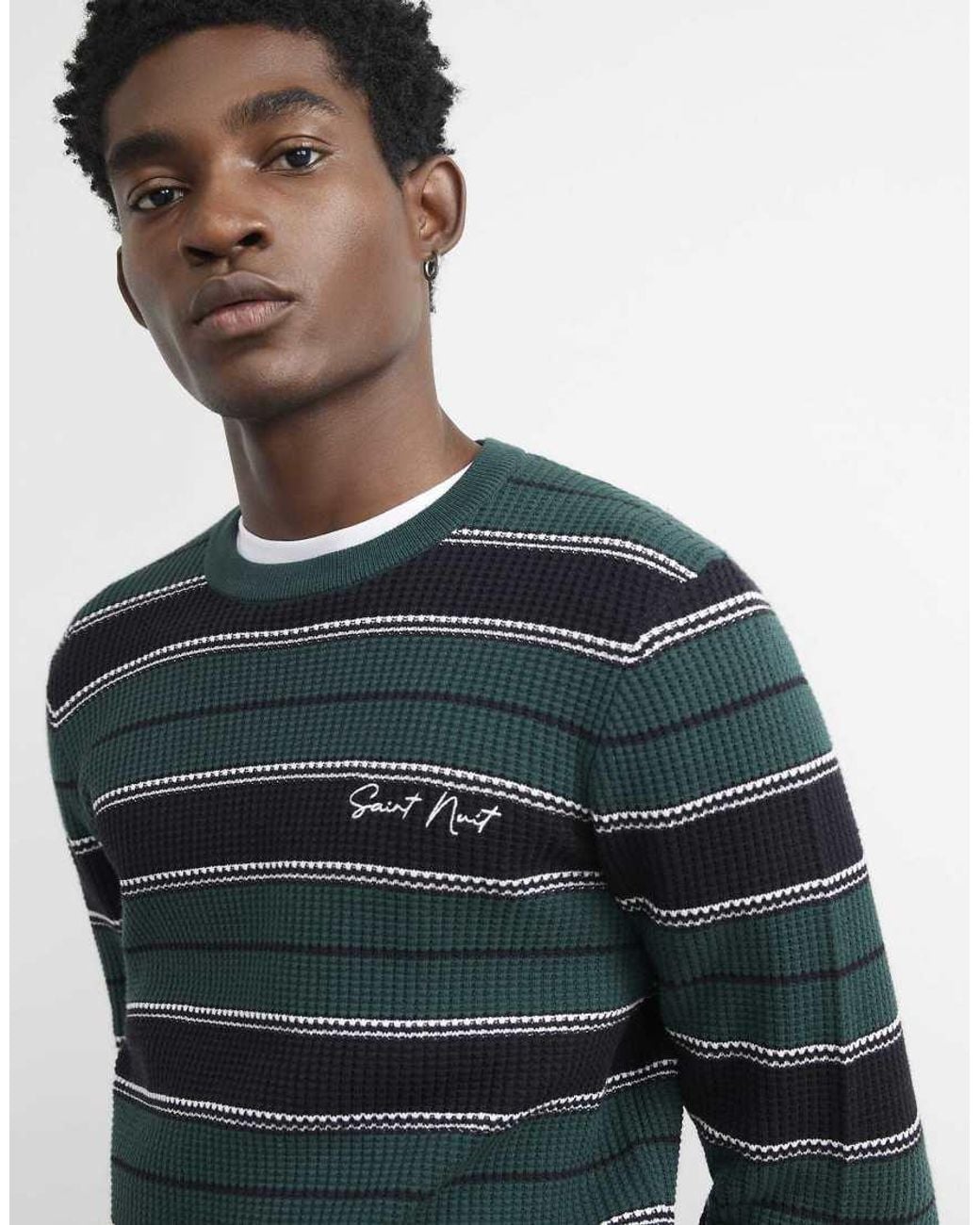 River Island Gray Slim Fit Stripe Knit Long Sleeve Jumper for men