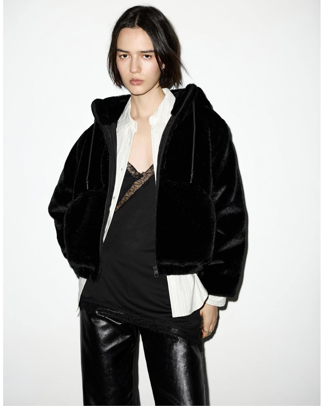 Pull&Bear Black – kunstpelz-jacke