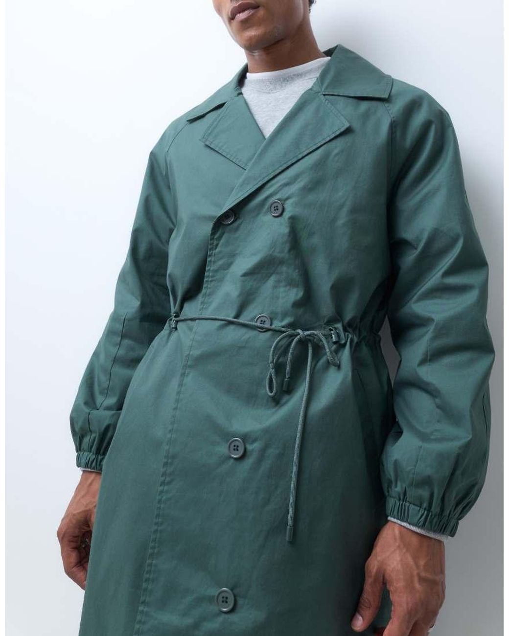 Reclaimed Vintage Blue Unisex Oversized Trench Coat With Cinched Detail