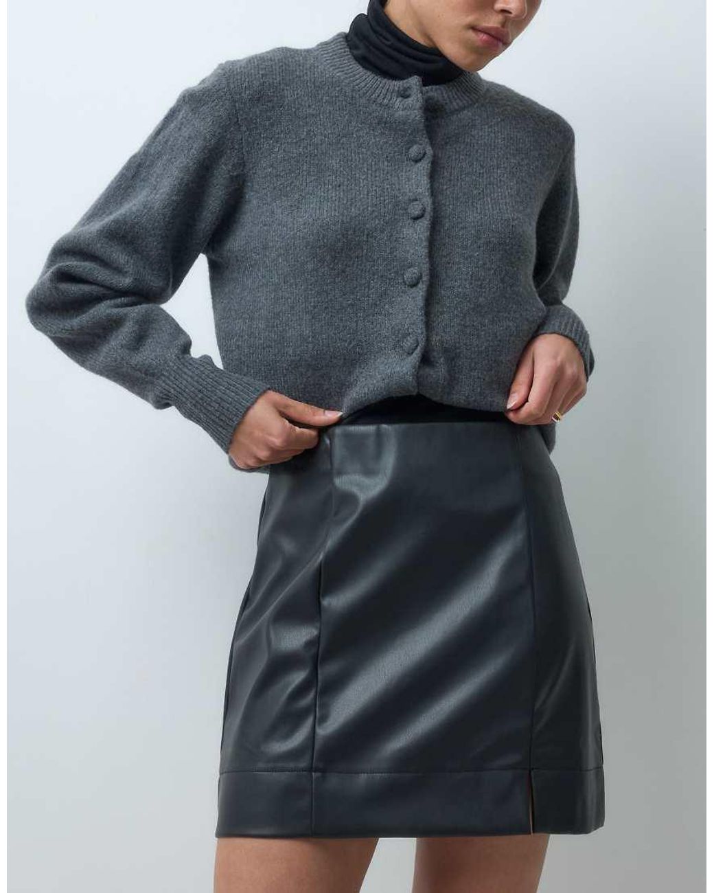 ASOS Gray Tailored Faux Leather Mini Pelmet Skirt With Split