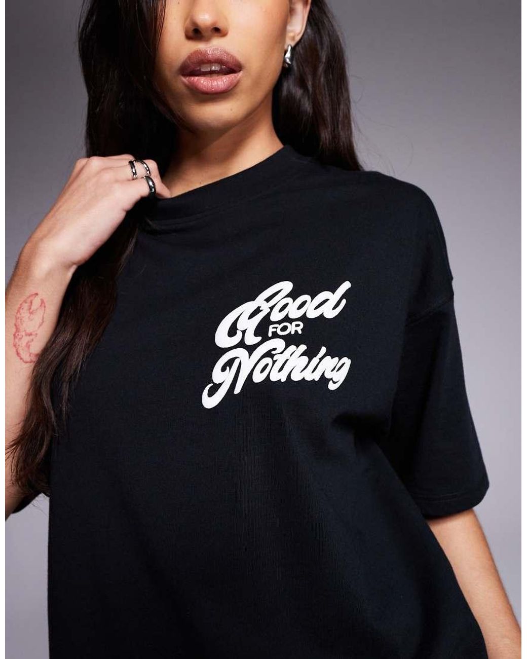 Good For Nothing Black Oversized Puff Print T-Shirt