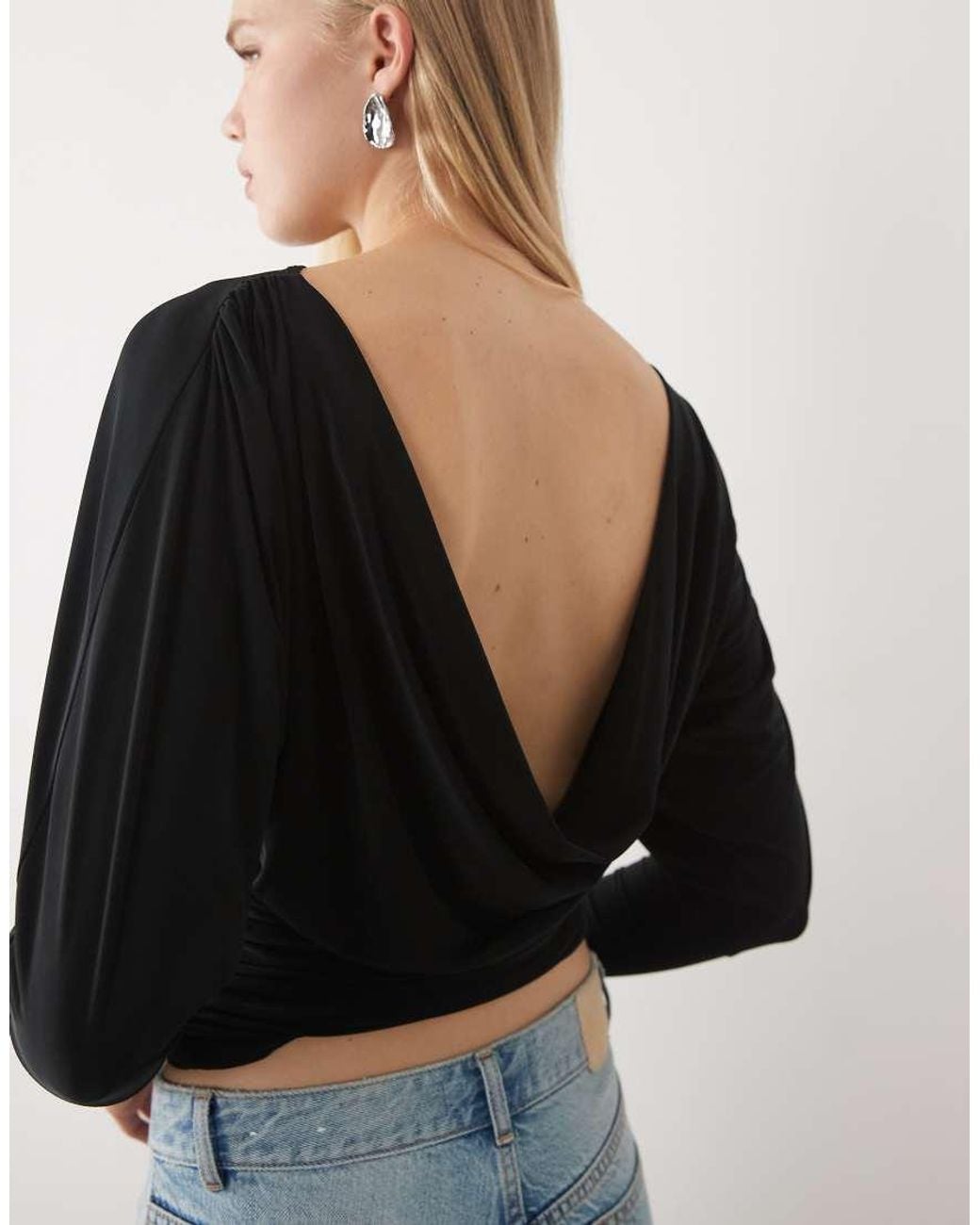 Miss Selfridge Black Ruched Top With Cowl Back