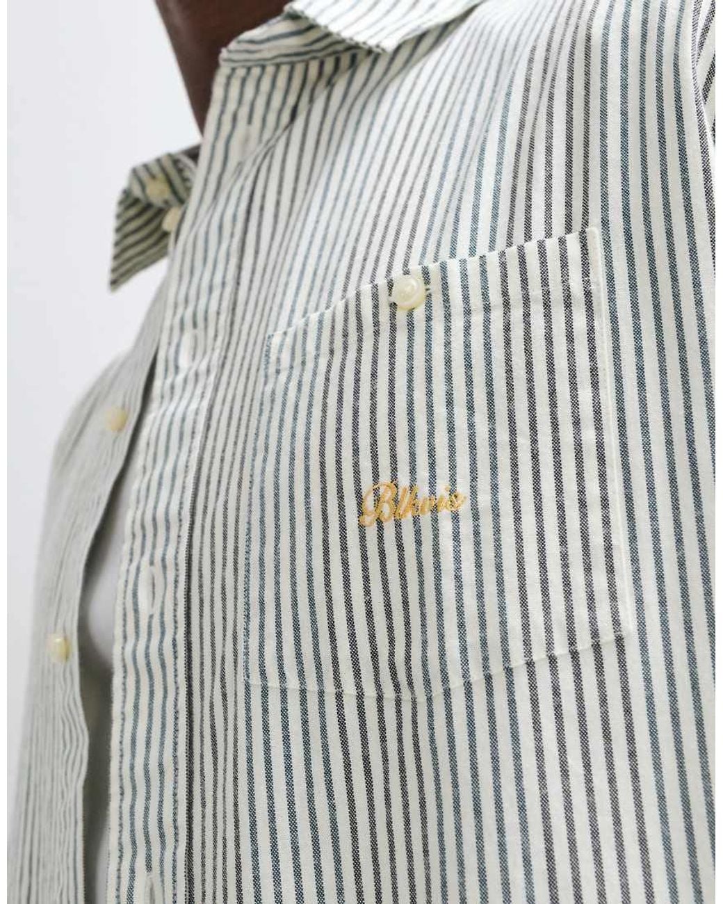 BLKVIS White Script Logo Heavy Weight Long Sleeve Stripe Shirt for men