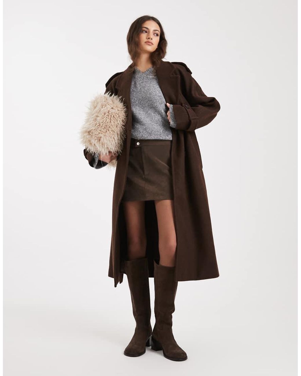 ONLY Brown Belted Formal Coat