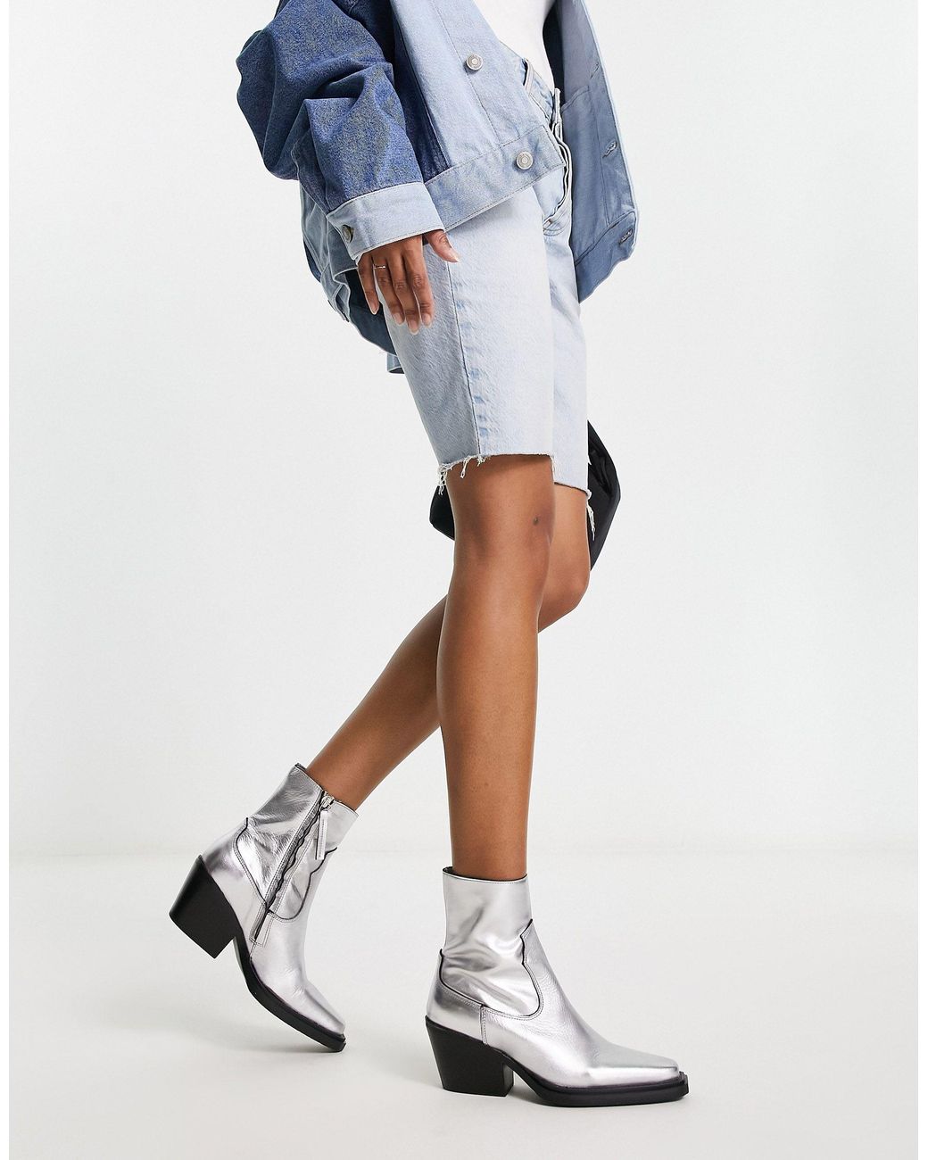Botas plateadas estilo cowboy Mango de color Blanco Lyst