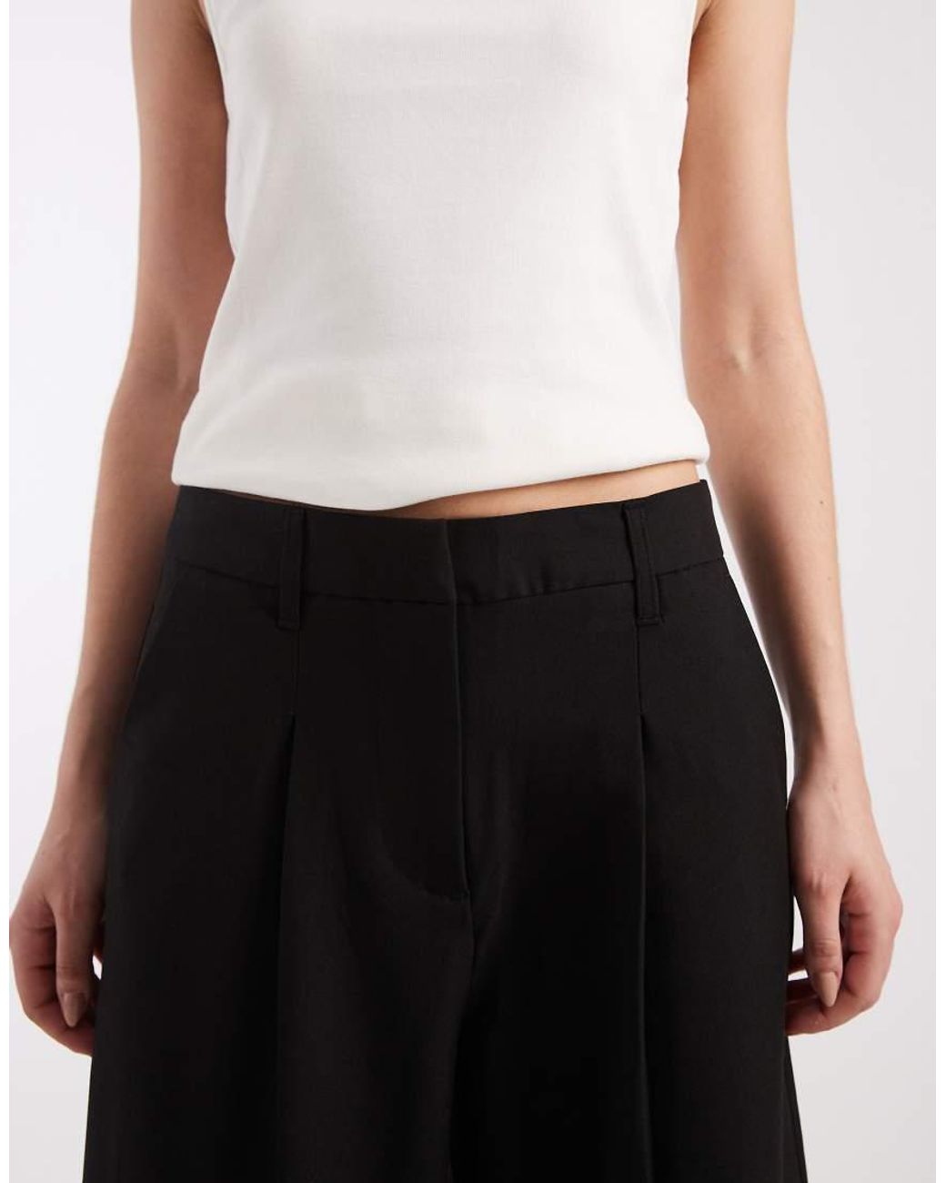 Pieces Black Mid Waist Barrel Leg Tailored Trouser