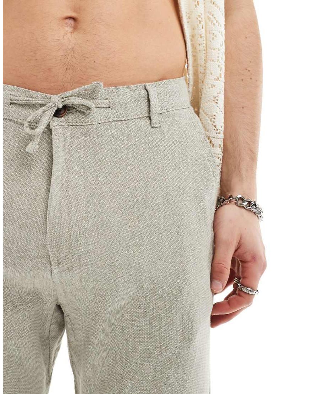 SELECTED White Slim Tapered Linen Trousers for men