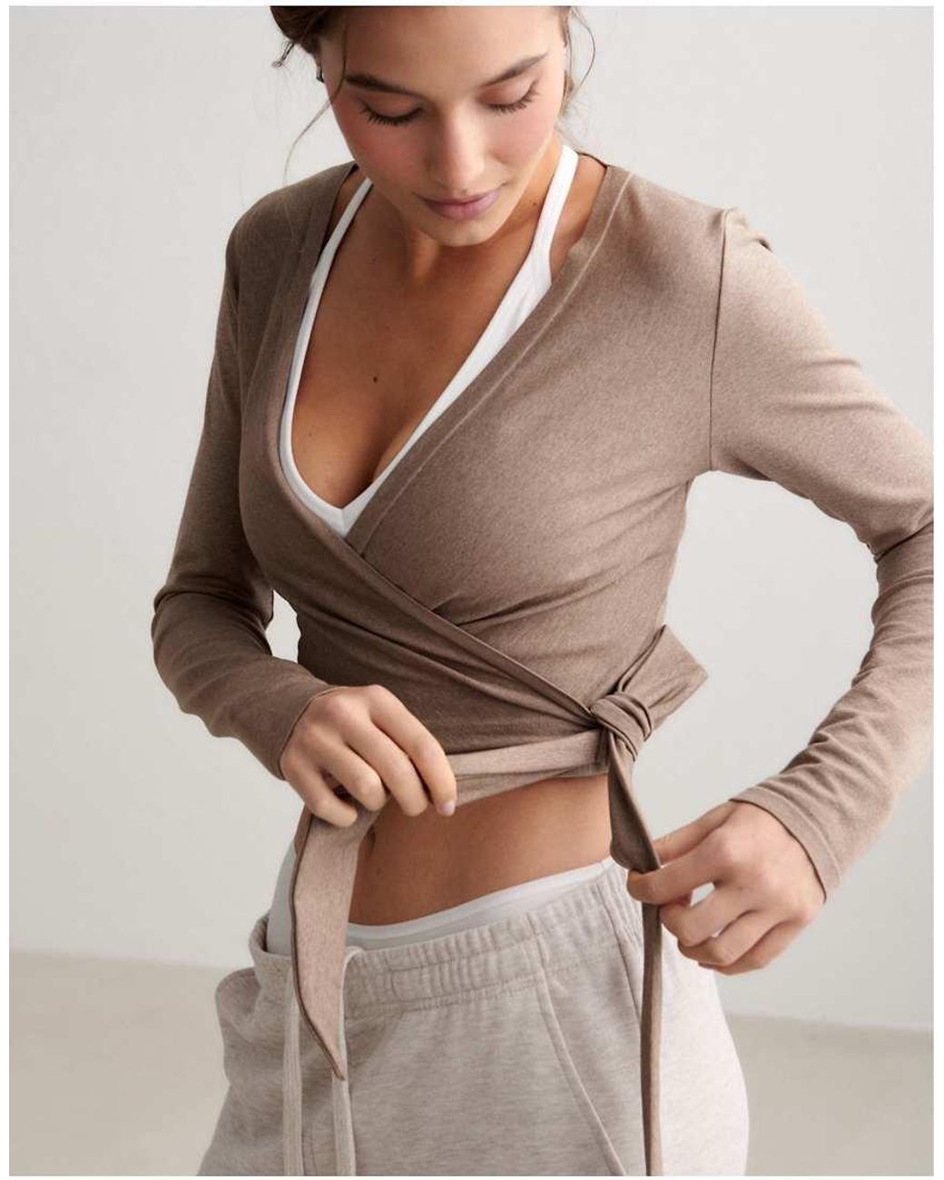 Aim'n Brown Espresso Melange Shape Seamless Wrap Long Sleeve