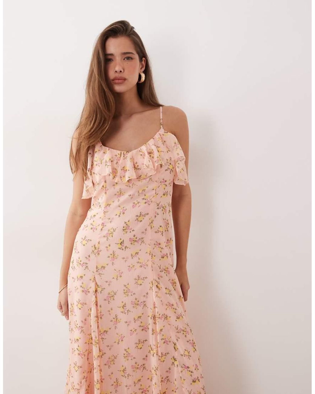 Y.A.S Pink Frill Trim Cami Maxi Dress