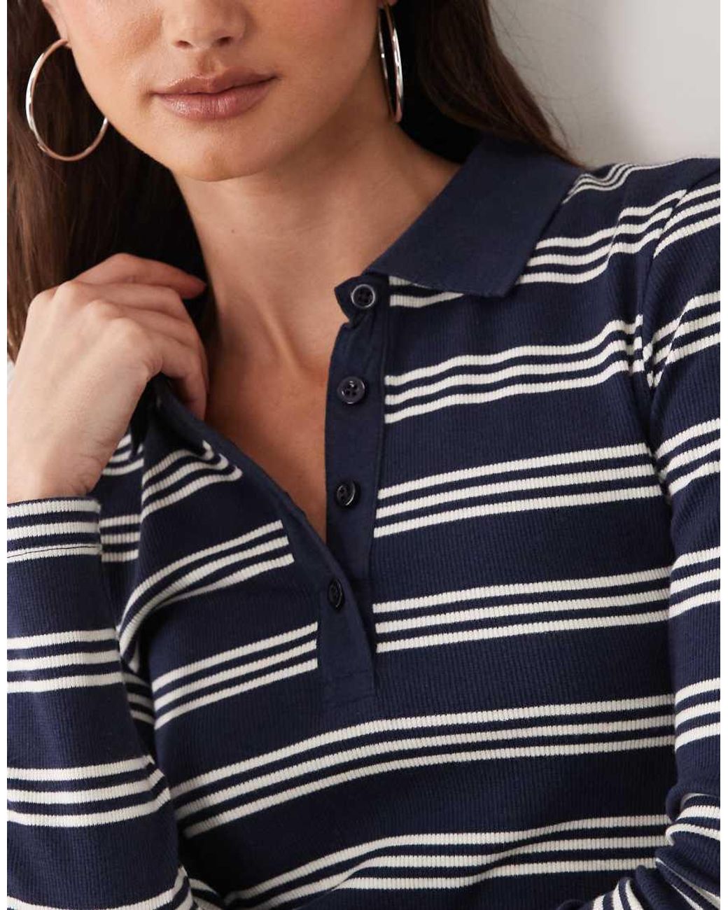 Brave Soul Multicolor Long Sleeve Ribbed Polo Top