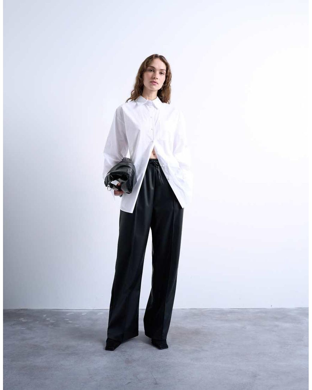 TOPSHOP White Faux Leather Wide Leg jogger With Pinseam Detail