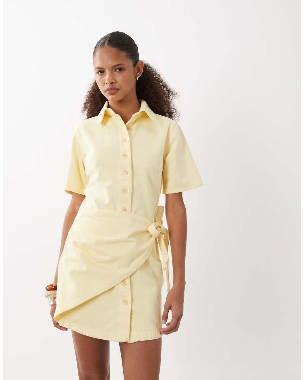 ASOS Natural Denim Shirt Dress With Wrap Detail