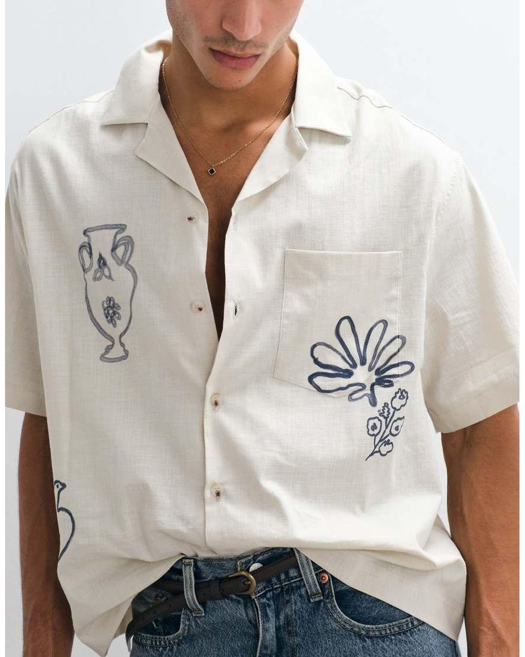 ASOS White Boxy Oversized Shirt With Summer Print for men