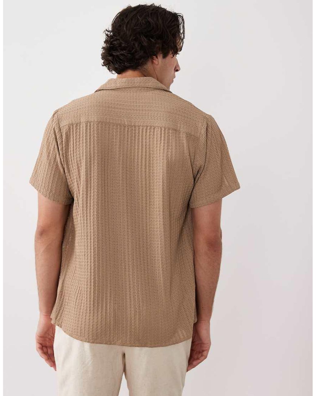 South Beach Brown Crochet Beach Shirt for men