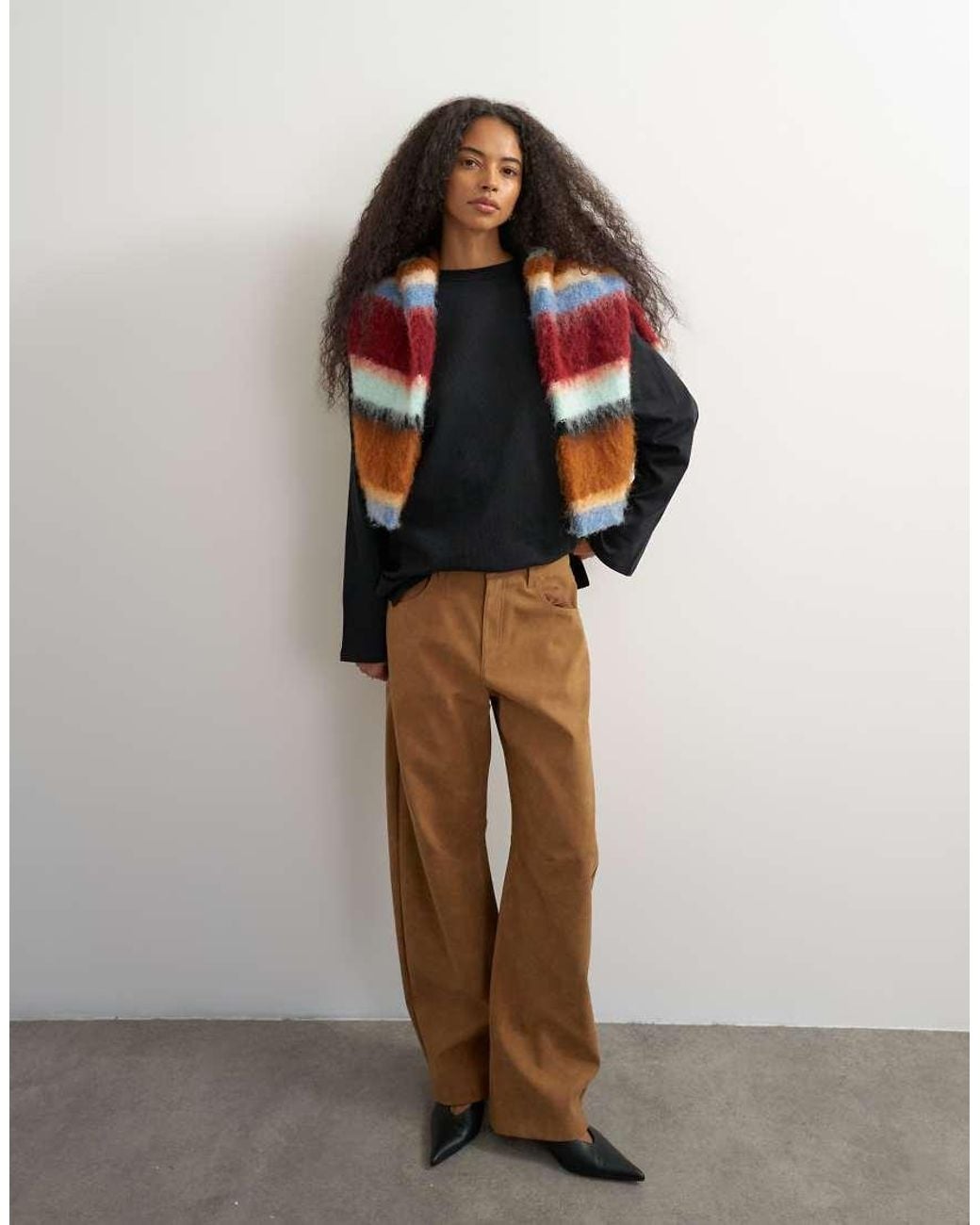 TOPSHOP Natural Faux Suede Barrel Leg Trouser