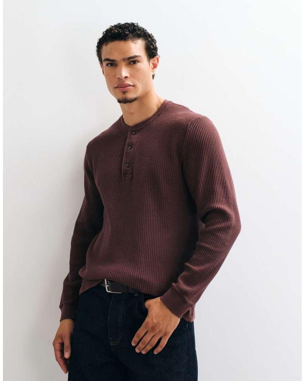 Abercrombie & Fitch Brown Waffle Henley Top for men
