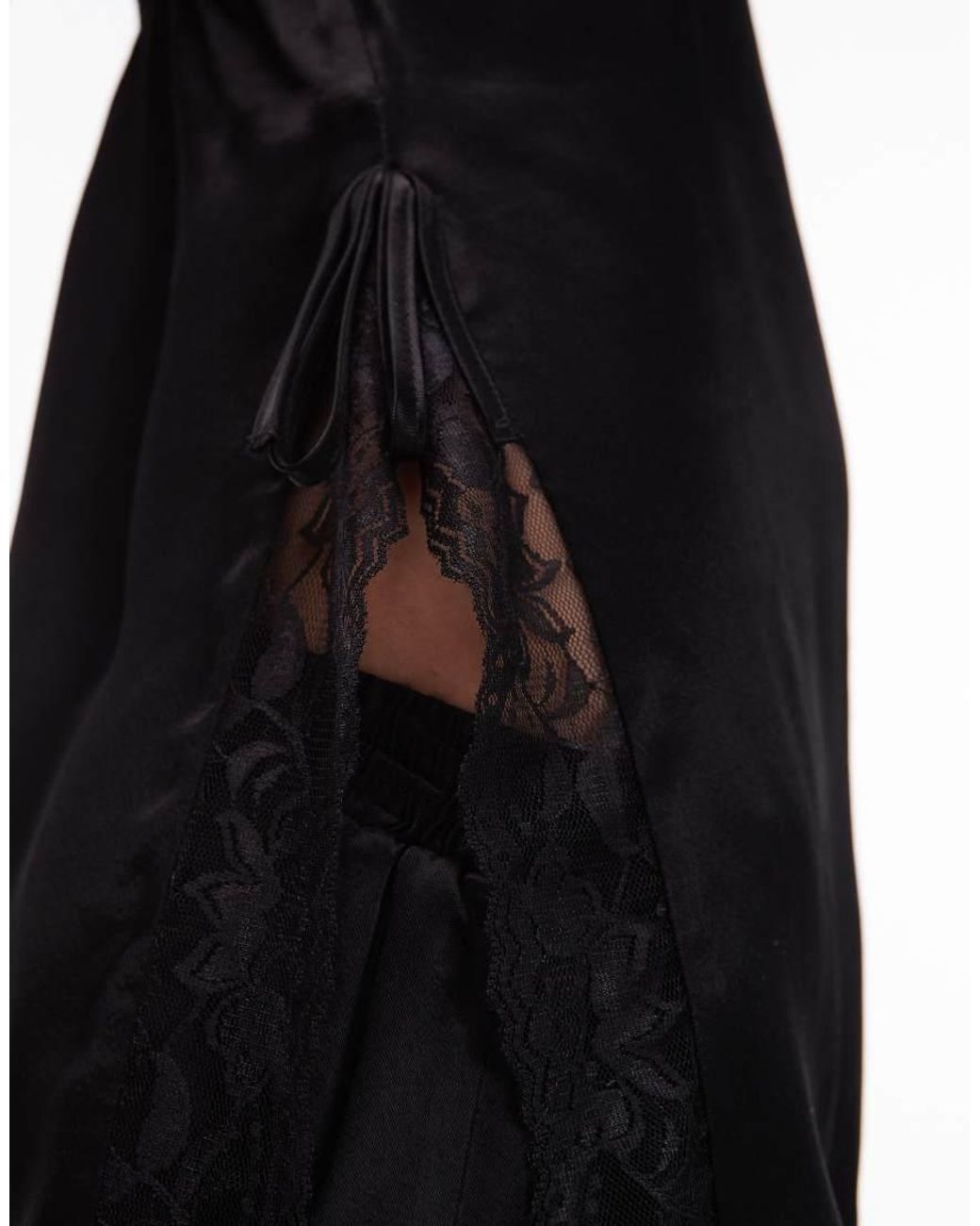 ASOS Black Satin Lace Trim Longline Cami Top