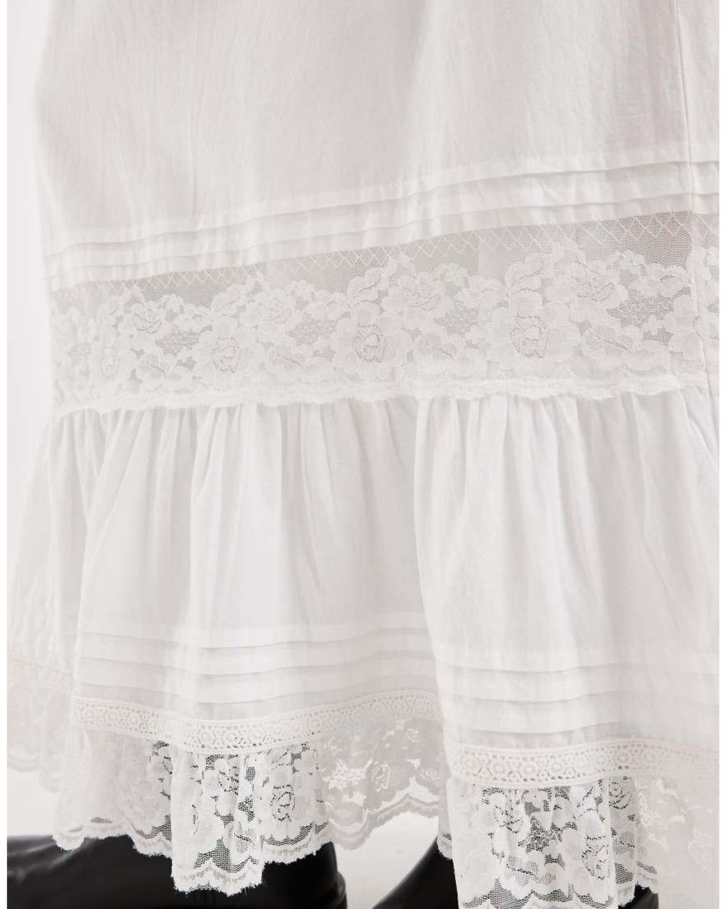Miss Selfridge Natural Cotton Poplin Skirt With Lace Inserts