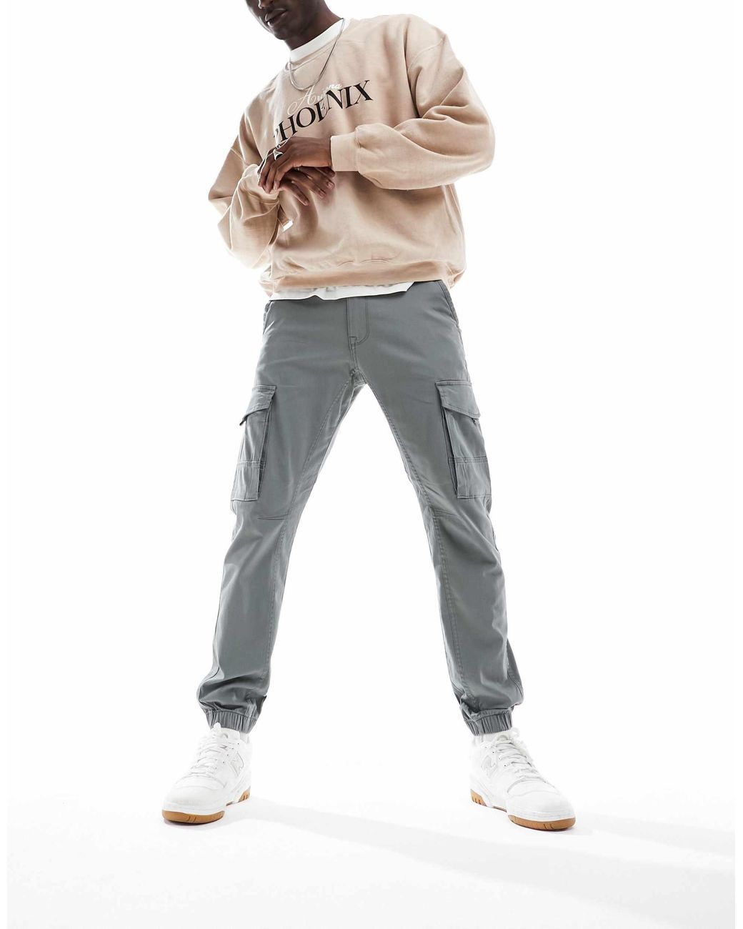 Jack & Jones White Intelligence Cuffed Cargo Trouser for men