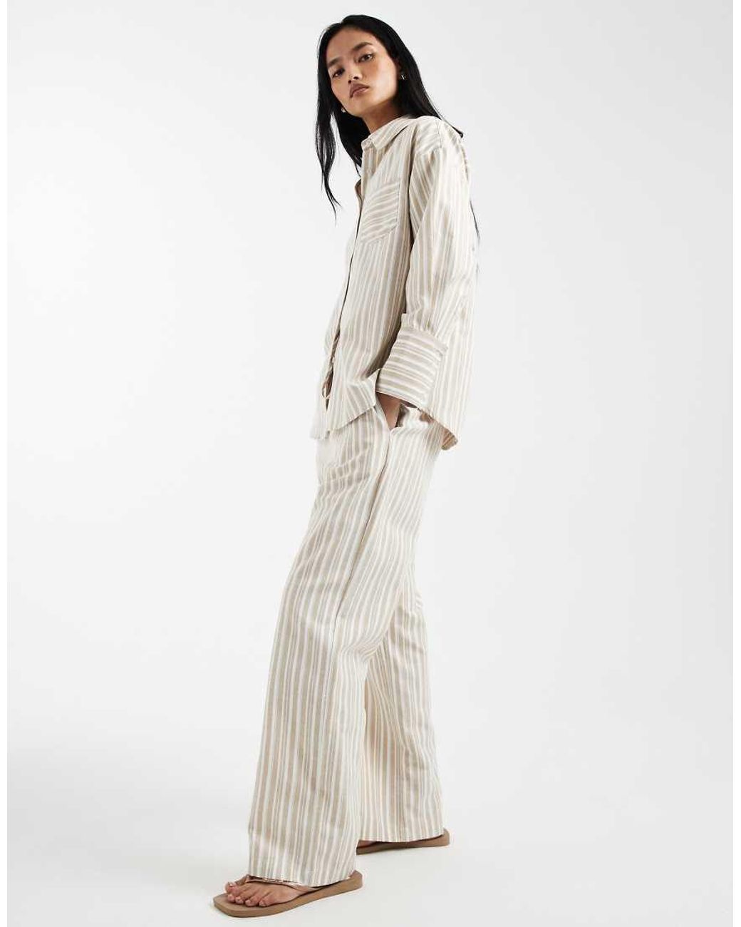 4th & Reckless Natural Lightweight Cotton Rich Wide Leg Beach Trouser Co-Ord