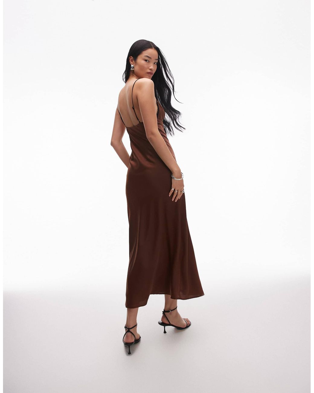 nia brown dress Camille Satin Cami Maxi in Gold buckle