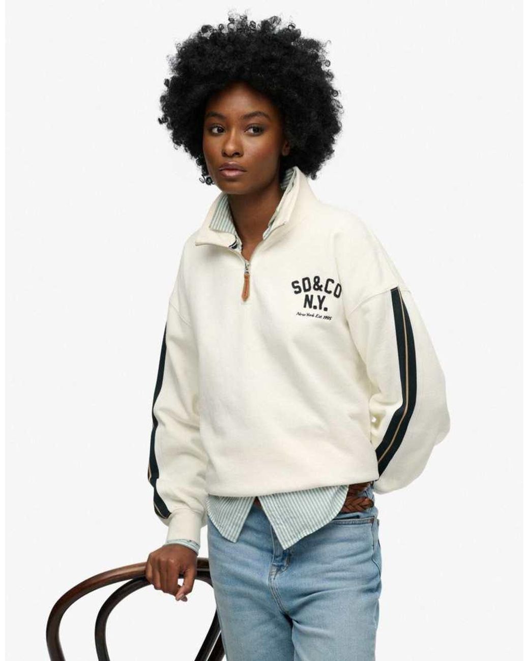 Superdry White Country Club Appliqué Half Zip