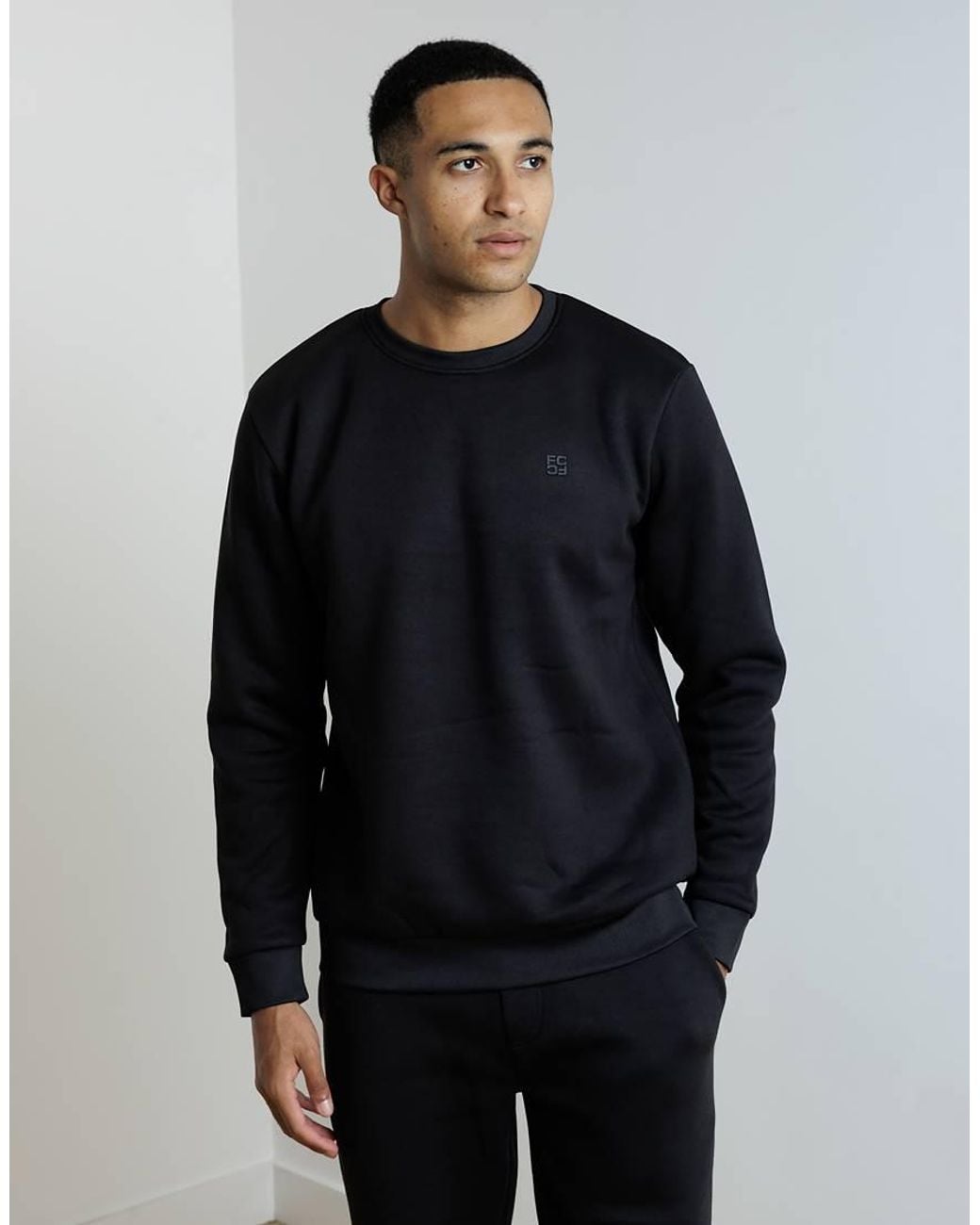 French Connection Black Crew Neck Sweatshirt And Jogger Tracksuit Co-Ord for men